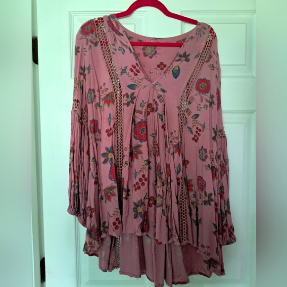 Free People Just the Two of Us Small Pink Floral Crochet Mini Blouse - Picture 4 of 14